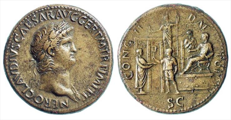 Rzym starożytny - numizmatyka rzymska - obrazy - Nero_charity. Sesterc Nerona.jpg