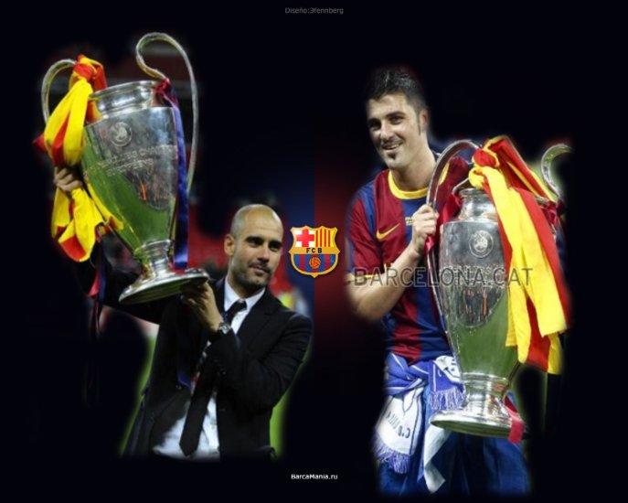David Villa FC Barcelona - Pep Guardiola i Daviv Villa z pucharem.jpg