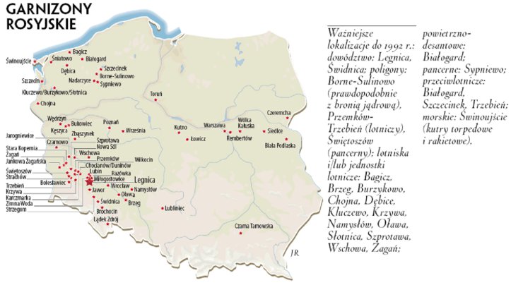 Mapy Polski z różnych okresów - 1. Garnizony Rosyjskie w Polsce - lokalizacje do 1992r.png